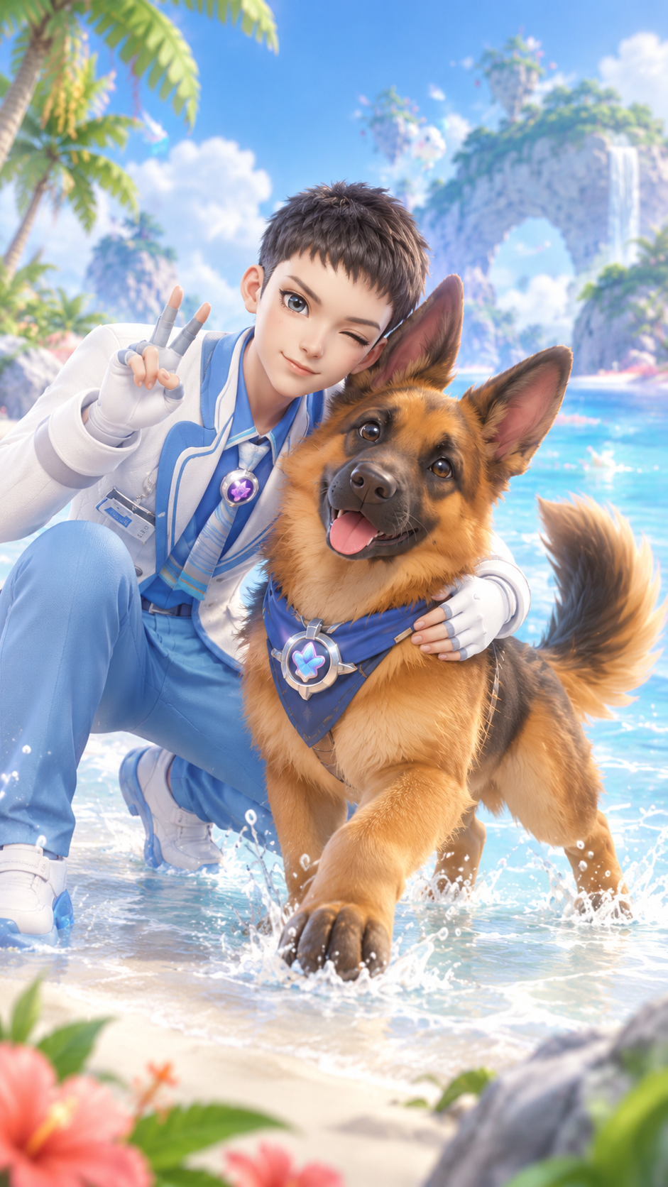 Me and my trusty dog Rhykker, a German Shepherd, on a colourful beach adventure